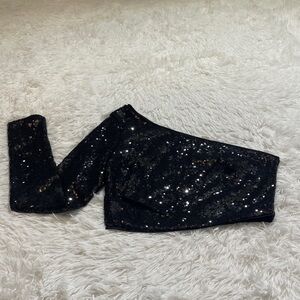 Lulu's Shimmering Black SEQUIN ONE ARM CROP TOP WOMENS SIZE XS